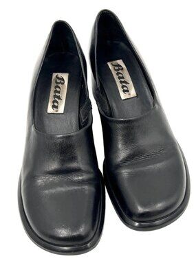 Vintage Square Toe Leather Blocky Heel Shoes